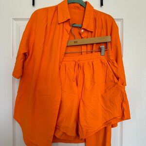2 piece button up with shorts